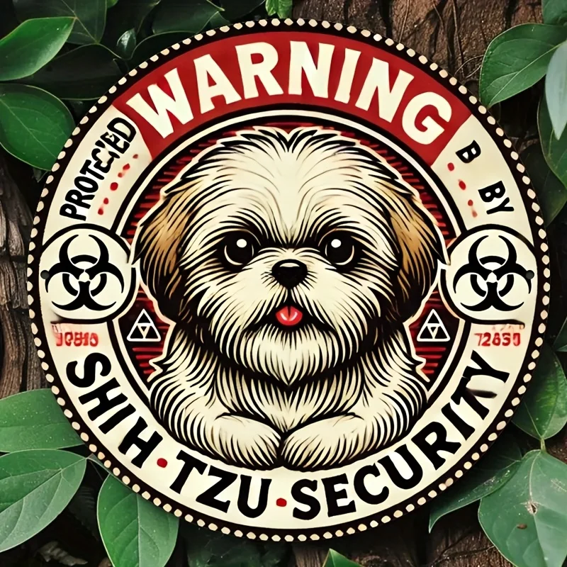 2D Flat, 2D Wall Art - 1pc, Xi Shi Dog Guard Warning Sign - Vintage Metal 7.8X7.8 Inch Round Aluminum Painting, 2D, Best for Bed