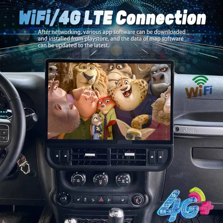 ل جيب رانجلر 2011-2017 راديو السيارة Carplay Hicar الوسائط المتعددة مشغل فيديو لتحديد المواقع والملاحة أندرويد السيارات شاشة تعمل باللمس رئيس وحدة #2