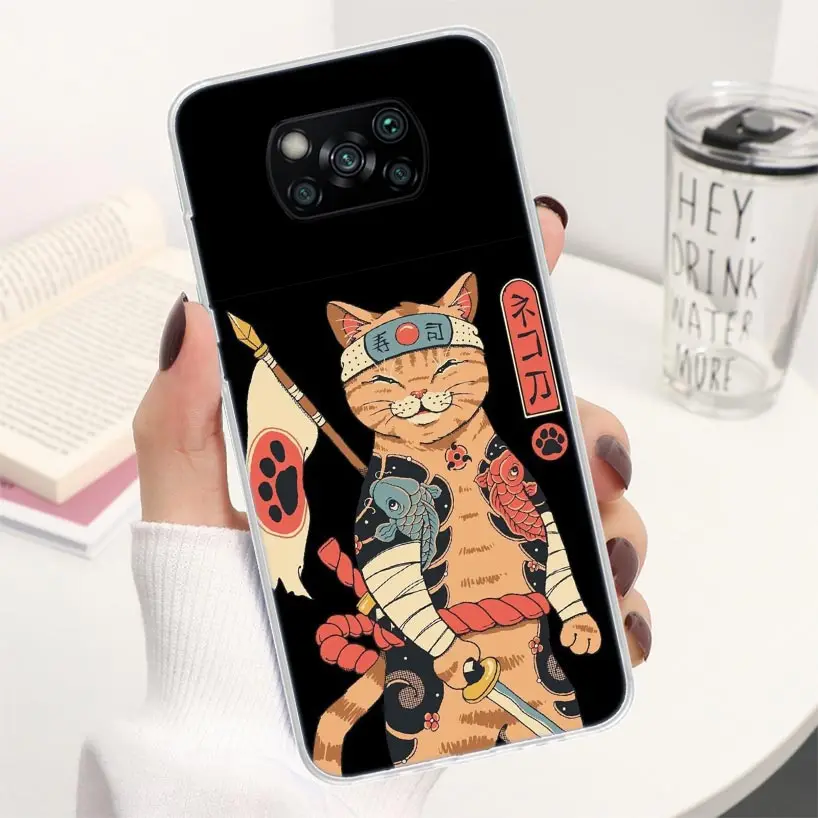 Ramen Sushi Samurai Tattoo Cat Coque Phone Case For Xiaomi Mi 11 Lite 11i 12T 11T 10T 9T 12 Pro 10 9 8 12X 6X 5X Ultra Soft Cove