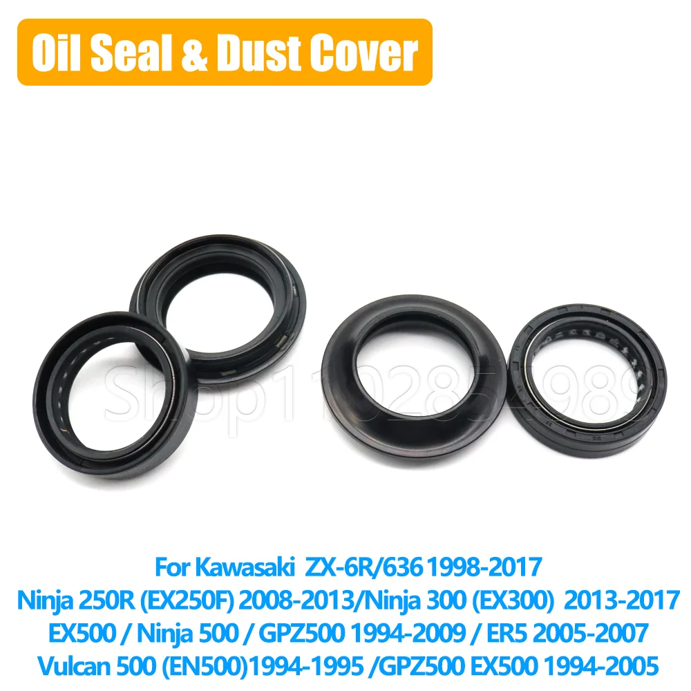 Retén de aceite y cubierta antipolvo para horquilla delantera Kawasaki ZX-6R ZX636 Ninja 250R EX250F 300 EX300 500 EX500 GPZ500 ER5 Vulcan 500 EN500