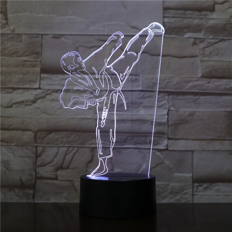 Lampe de table de karaté et de judo, USB, taekwondo, décor d'éclairage de chambre à coucher, veilleuse de couleurs, lumière LED 3D créative, vision dégradée, cadeau d'enfant