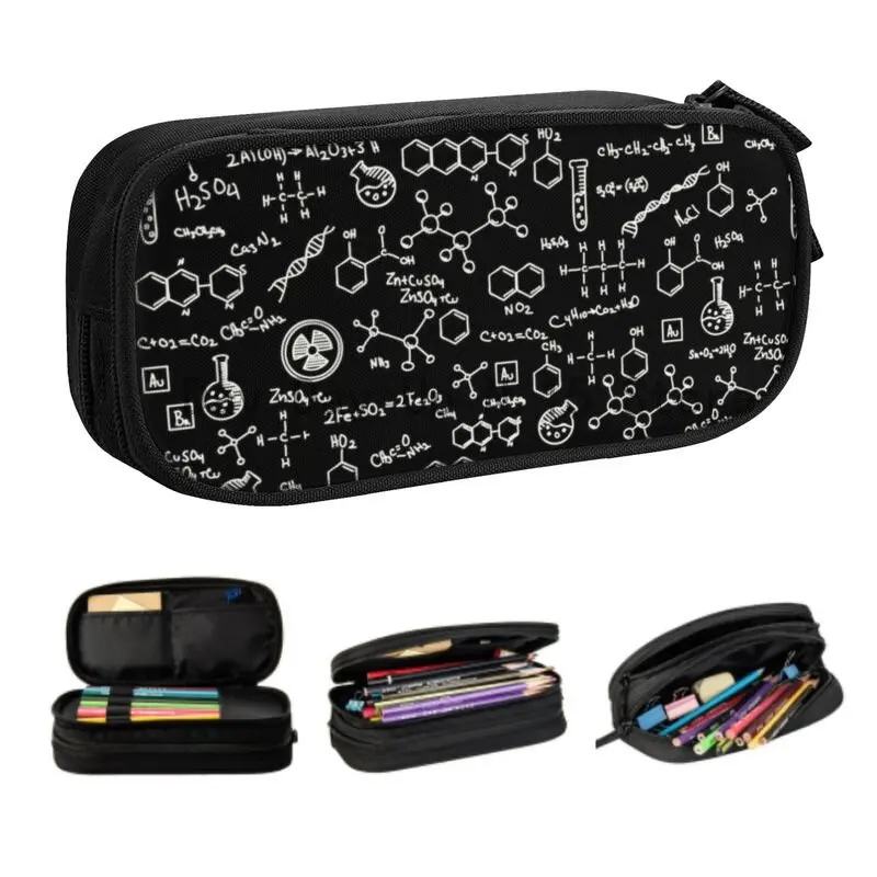 

Science Chemistry Pattern Pencil Cases for Girls Boys Large Capacity Chemical Lab Tech Formulas Pen Bag Box School Accessories