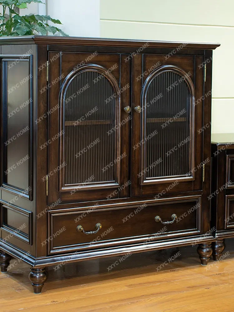 Retro solid wood wine cabine, living room home TV cabin, side cabi, low cab, glass display cabinet, double door locker