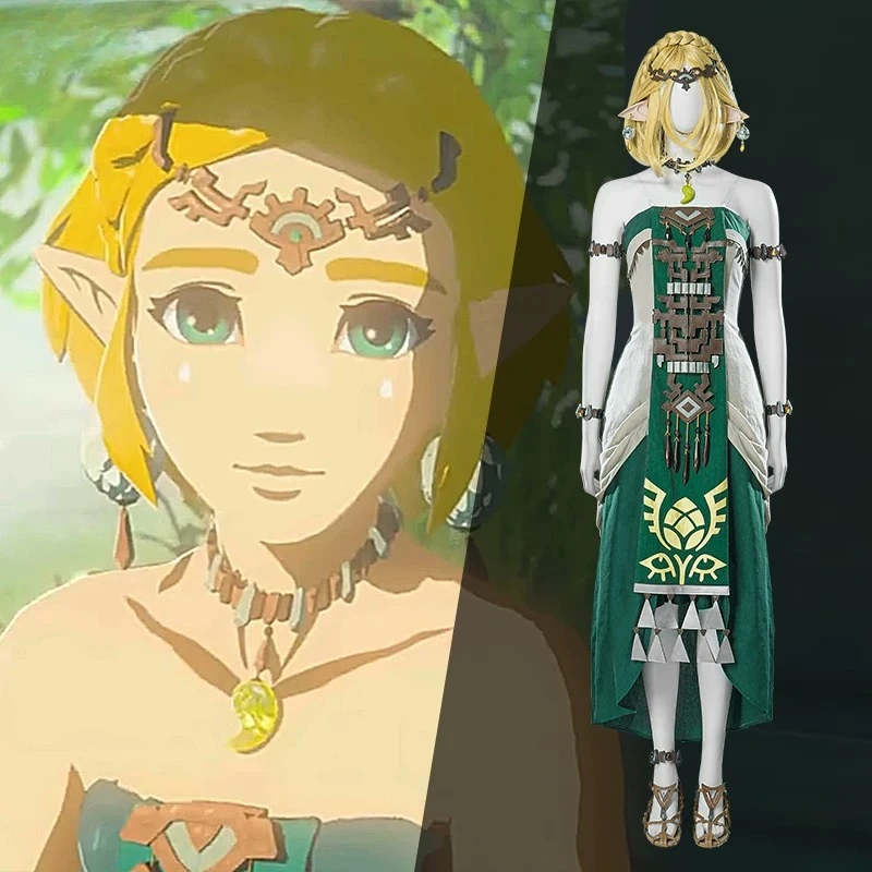 Zelda Green Princess  Dress TotK Kingdom LoZ Tears Cosplay Costume Full Set for Women Halloween Comic Con Role Play Anime Outfit view 6