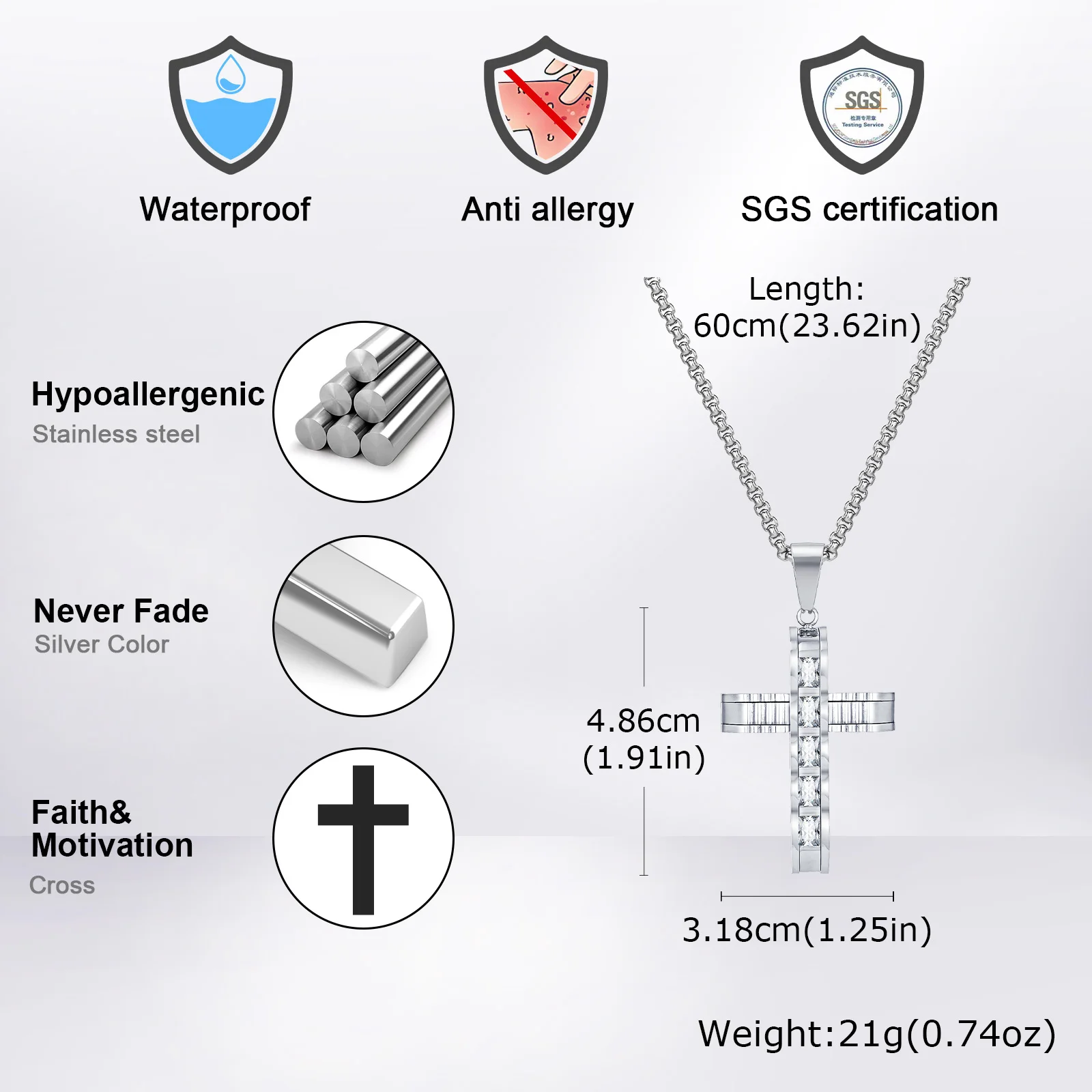 Vnox Chunky Cross Necklace for Men, Big Zircon Stones Cross Necklace for Men Boys,Lord\'s Prayer Catholic Faith Jewelry Gift