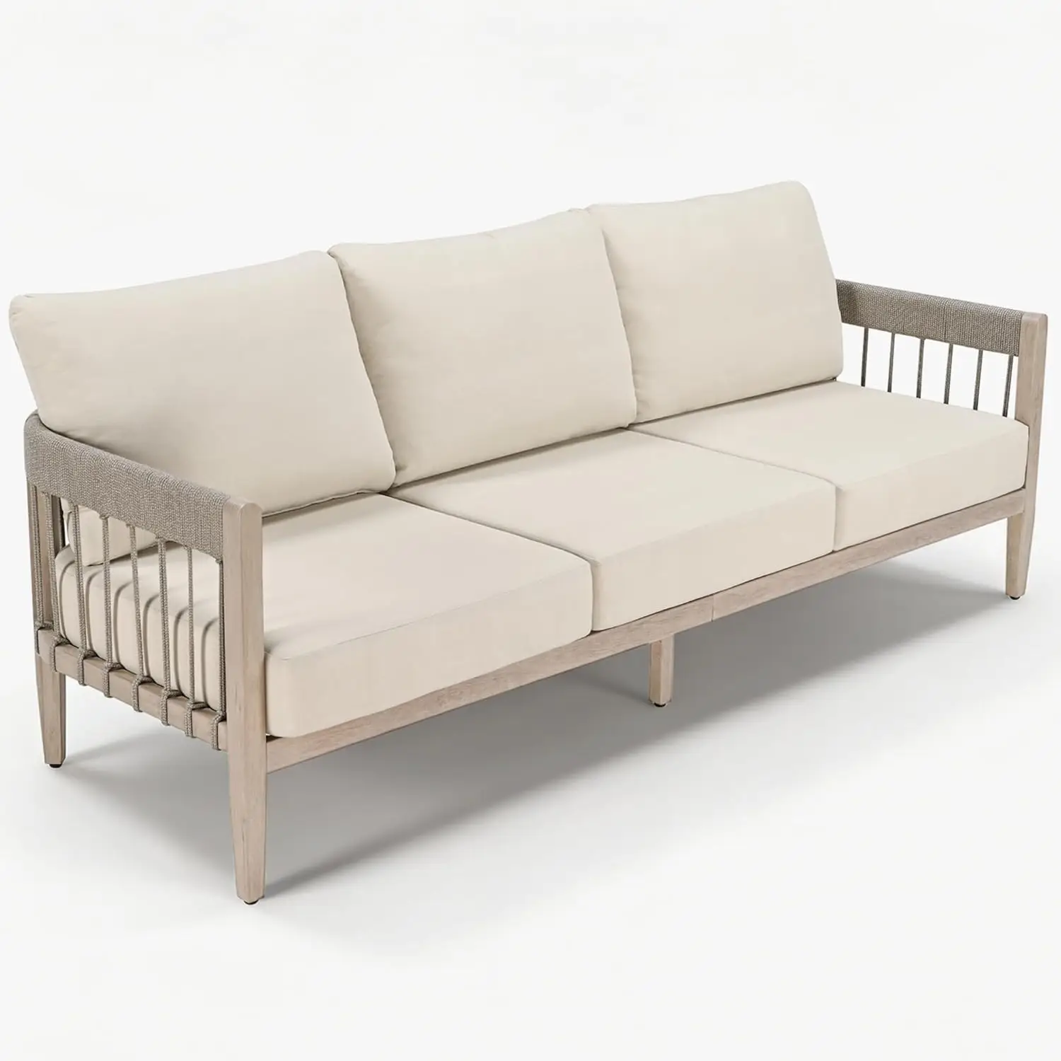 

3-Seater Outdoor Aluminum Sofa, Never-Rust Patio Sofa Couch with Faux Wood Grain Finish Frame, Rope Weave Outdoor Sofa,Custom