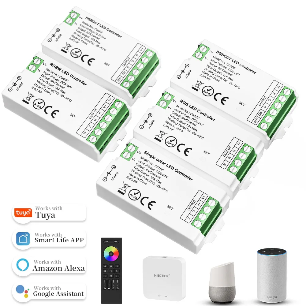 Controlador de luz de tira LED Wifi inteligente Tuya de 2,4 GHz para 2 pines DIM 3 pines CCT 4 pines RGB 5 pines RGBWW RGBCW 6 pines RGBCCT cinta de