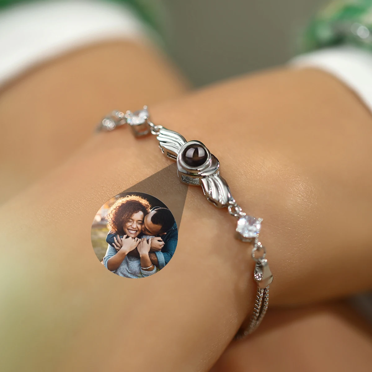 Custom Projection Bracelets For Women Men Personalized Customized Photo Wing Bracelet Couple Valentine's Day Gift Jewelry