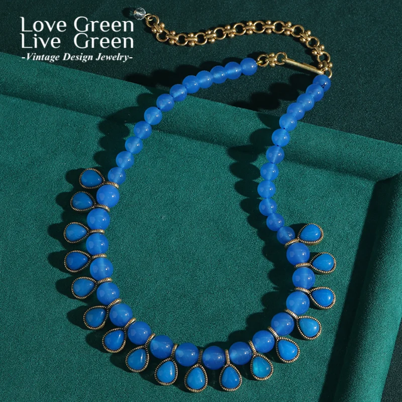 

Vintage Beads Necklace Jewelry Blue Water Droplet Glaze Woman Elegant Luxury Quality Fashion Designer Gift Daily 2025 Trends