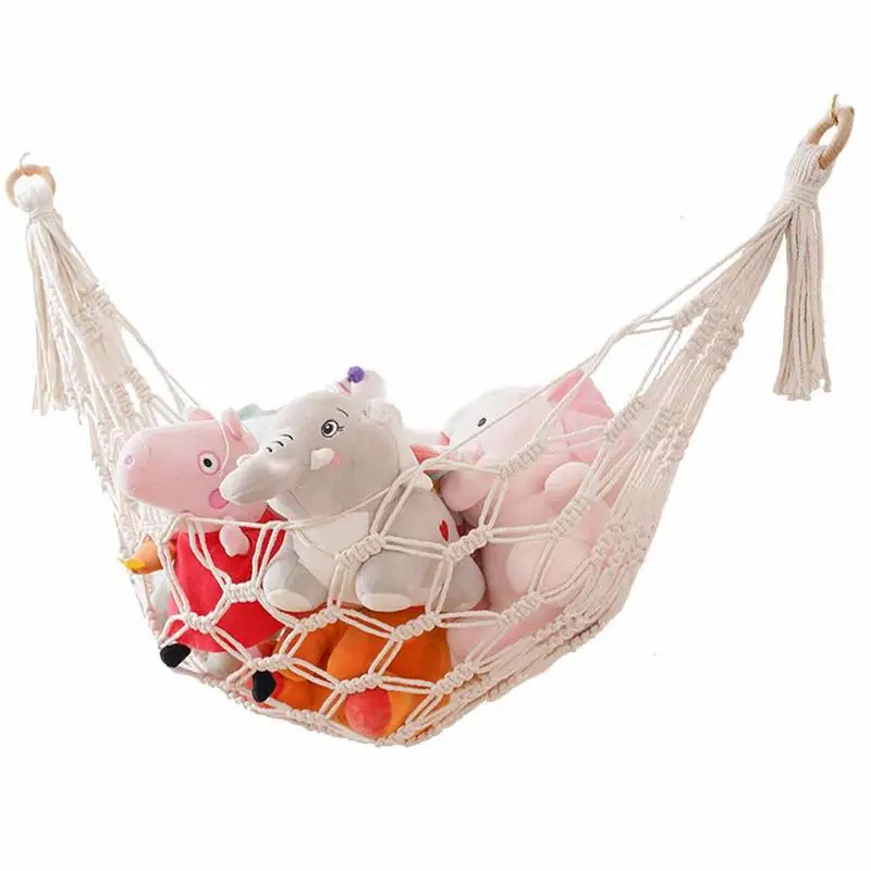 Boho Stuffed Animal Hammock Net Toys Storage Plush Toy Handwoven Lace Large Capacity For Decor Kids Playroom Bedroom Game Room