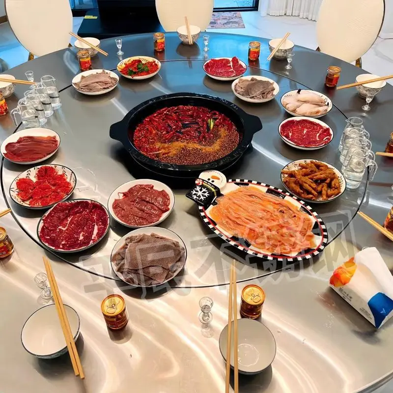 Extra thick 304 stainless steel induction cooker hot pot table rotating round table built-in turntable multi-functional dining
