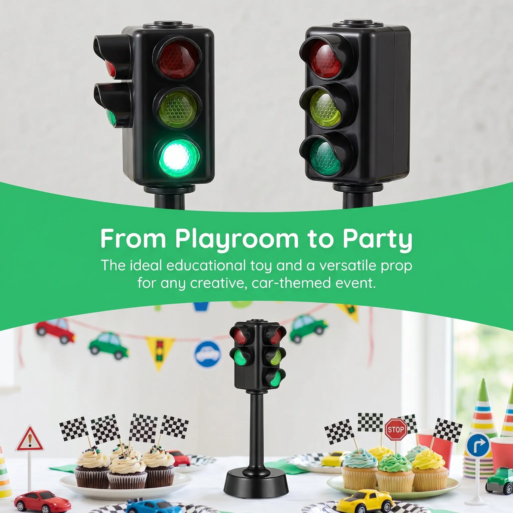2Pcs Educational Traffic Signal Light for Kids Red Green Yellow 5-Lamp Design Stable Round Base Imaginative Play