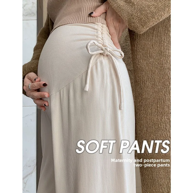 Maternity Wide-Leg Pants with Drawstring - Casual Outerwear for Petite Moms, Suitable for Early Pregnancy, Spring, Autumn&Summer
