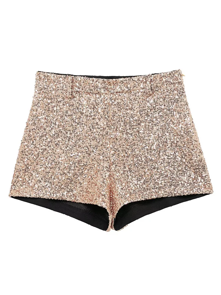 TRAF Fashion Shorts Sequin Shorts For Women 2025 Spring Bermuda Casual Side Zipper Shorts Streetwear Short Pants 2 Colors