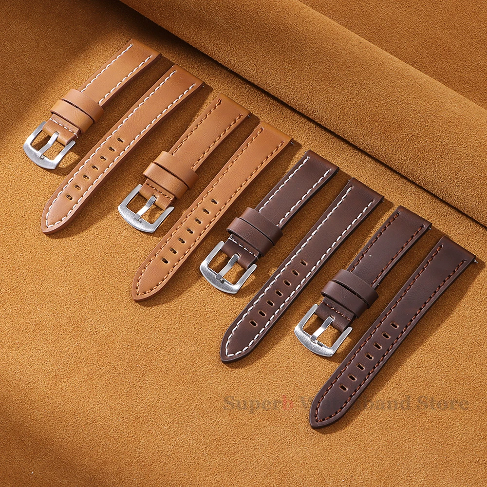 Ремешок для часов 18 мм, 20 мм, 22 мм, 24 мм, винтажный кожаный ремешок для часов Seiko, быстросъемные универсальные браслеты для умных часов