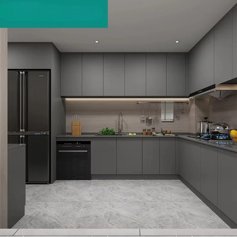 Modern Minimalist Style Design Small Complete Custom Home Furniture L-shaped Melamine Unit Cabinet Kitchen With Sink