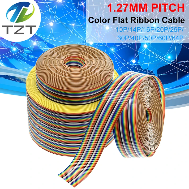 1Meter 10P/12P/14P/16P/20P/26P/34P/40P/50P 1.27mm PITCH Color Flat Ribbon Cable Rainbow DuPont Wire for FC Dupont Connector