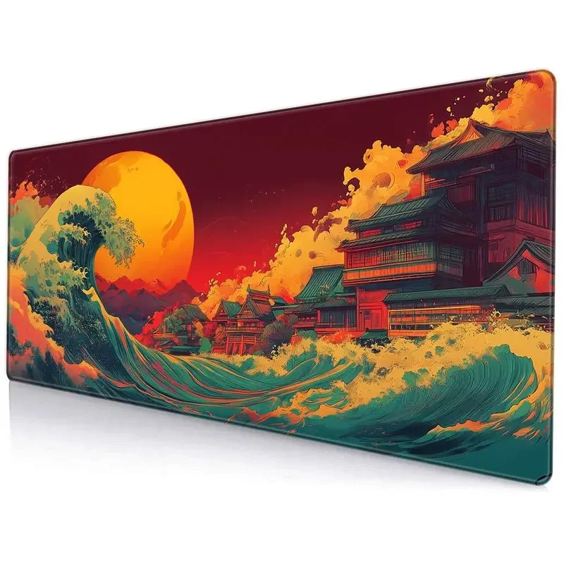 The gentle breeze pattern and sun motif mouse pad, the large expandable gaming mouse pad, and the rectangular desk keyboard