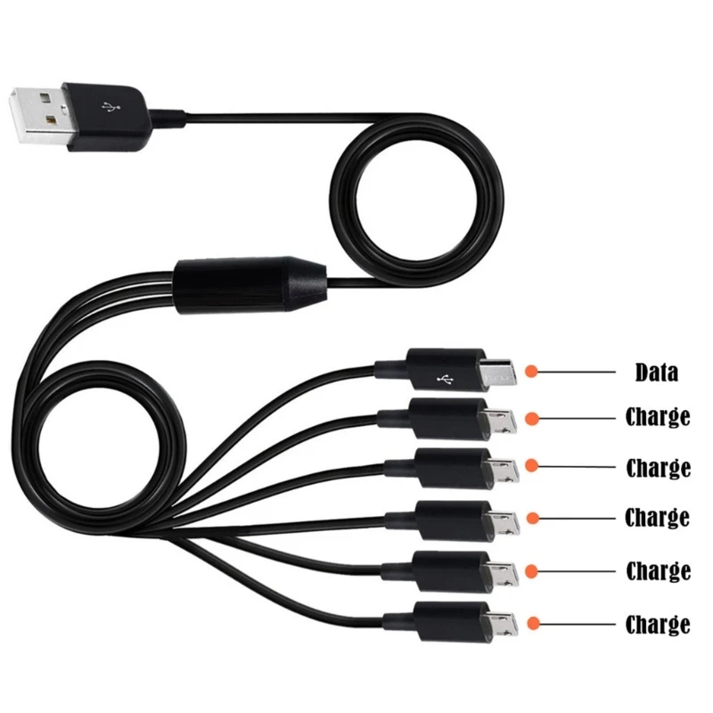 6 in 1 USB 2.0 Type A Male to 6 Micro USB Male Splitter Y Charging Data Sync Cord Charge Power Cable for Phone Tablet