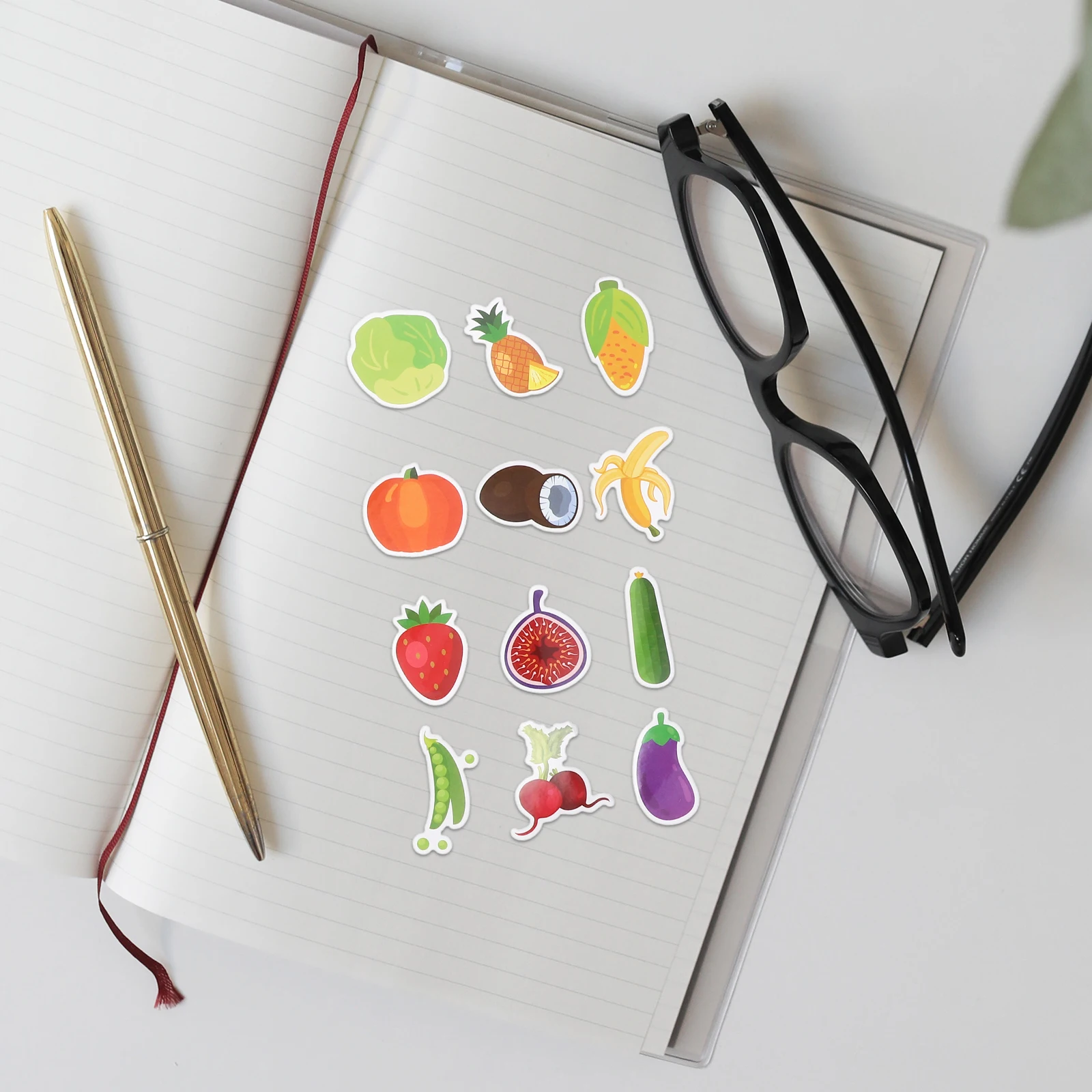 50 Pcs Cartoon Fruit Vegetable Stickers Kids Paper Fridge Apple Vegetable Decor Nutrition Educational Safe Material