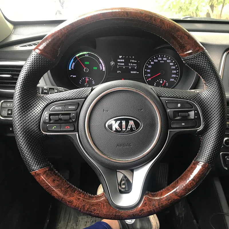 Braid Red Non-slip Genuine Leather Microfiber Style Steering Wheel Cover for Kia Sportage 4 KX5 K5 2015 2016 Car Accessories