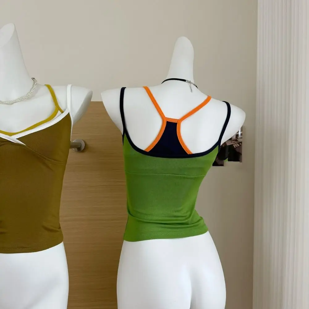 

Fashion Slim Fit Fake Two Pieces Camisole Sleeveless Patchwork Halter Camisole Streetwear Crop Tops Women Spring Summer