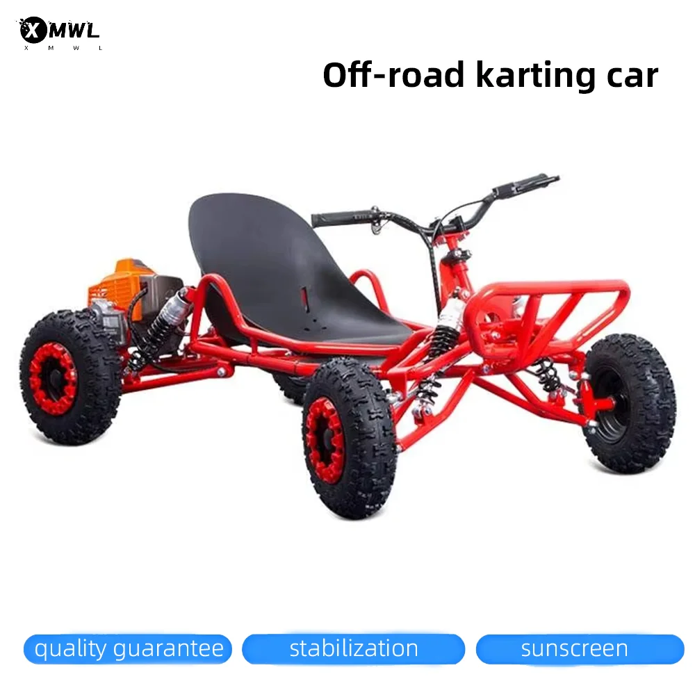 

Мощный внедорожный картинг 63CC с 2-тактным двигателем, прочным широким сиденьем, независимой подвеской, цепным приводом, задним расположением двигателя, для взрослых.