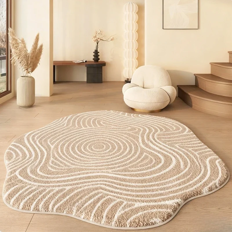 Cream Style Living Room Decoration Line Carpet Irregular Shape Rugs for Bedroom Thick Plush Study Floor Mat Home Fluffy Soft Rug