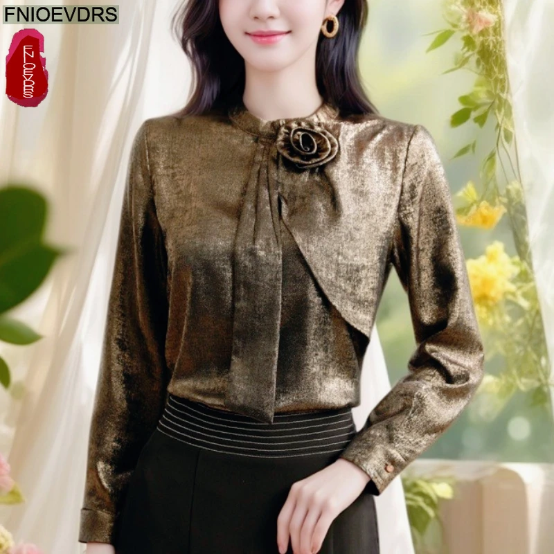 Blusas con bordado Floral para mujer, blusas básicas elegantes de manga larga para oficina, Año Nuevo, primavera 2026