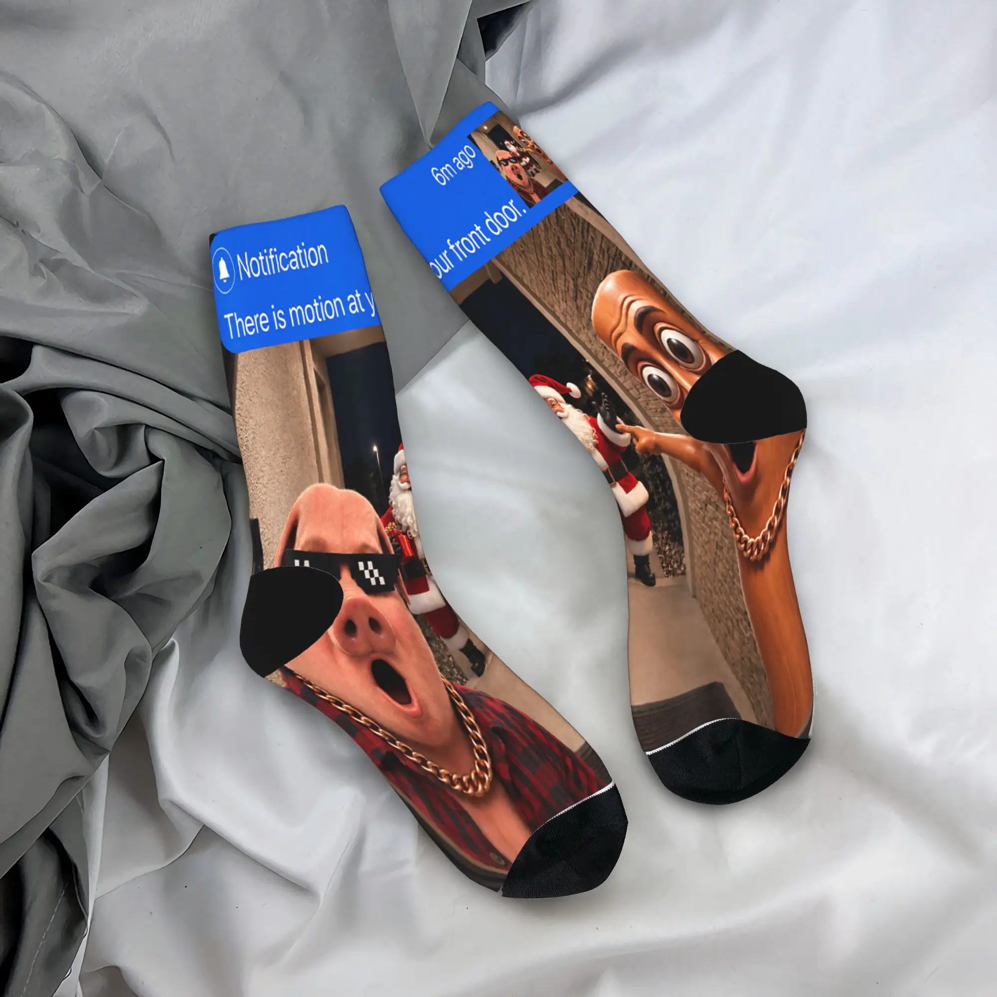 Motion Tung Tung Tung Sahur John Pork Christmas Socks Autumn  Stockings Leisure Adults Men Comfortable Socks Skateboard Socks
