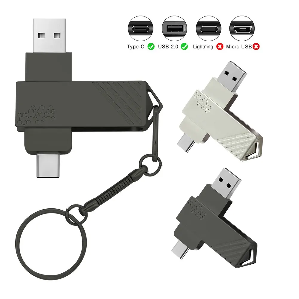 

Two-in-One TYPE-C Inferface 4GB 8GB USB 2.0 interface Pendrive 16GB 32GB pen drive 360 Degree Rotation Design Usb Flash Drive