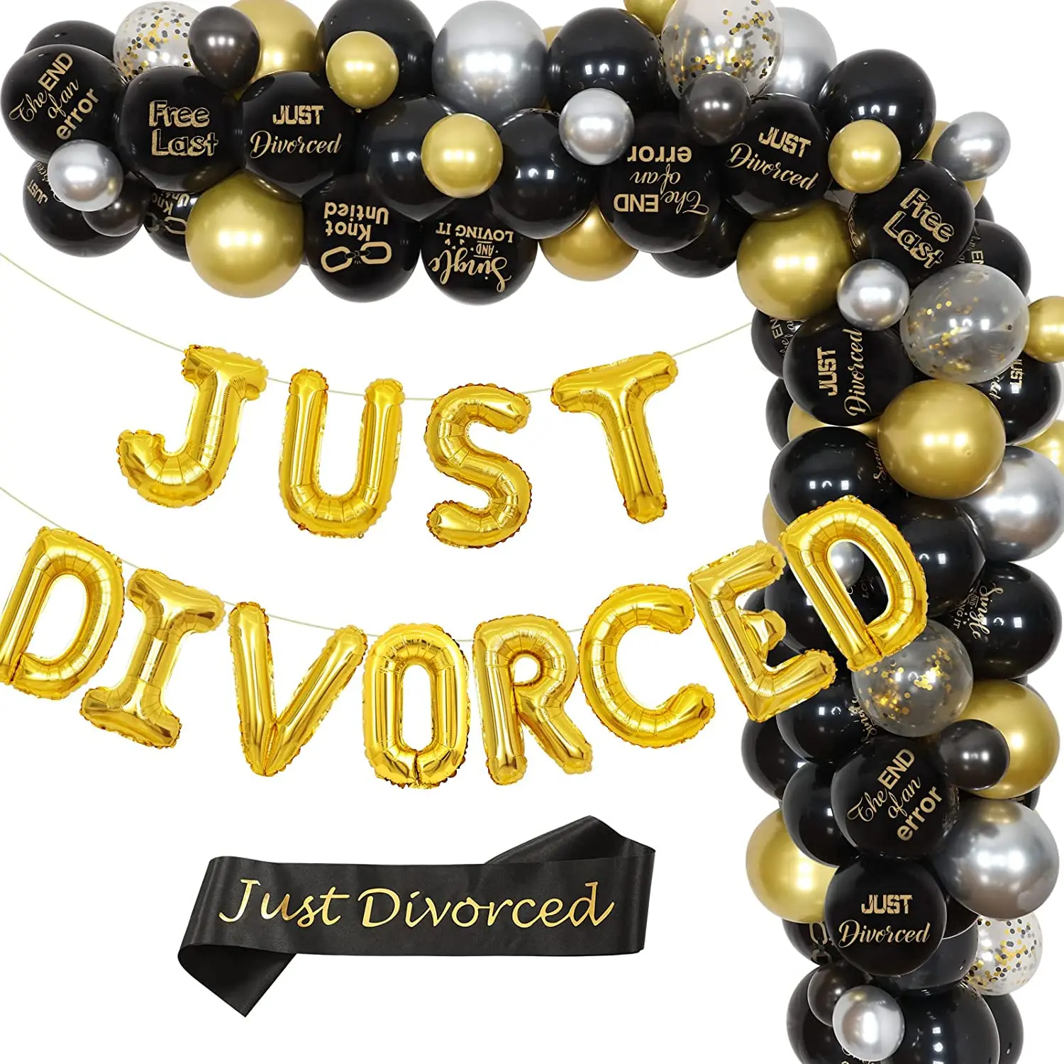 

Funmemoir Just Divorced Party Decorations Black Gold Balloon Garland Arch Kit Just Divorced Sash Banner Freedom Party Supplies