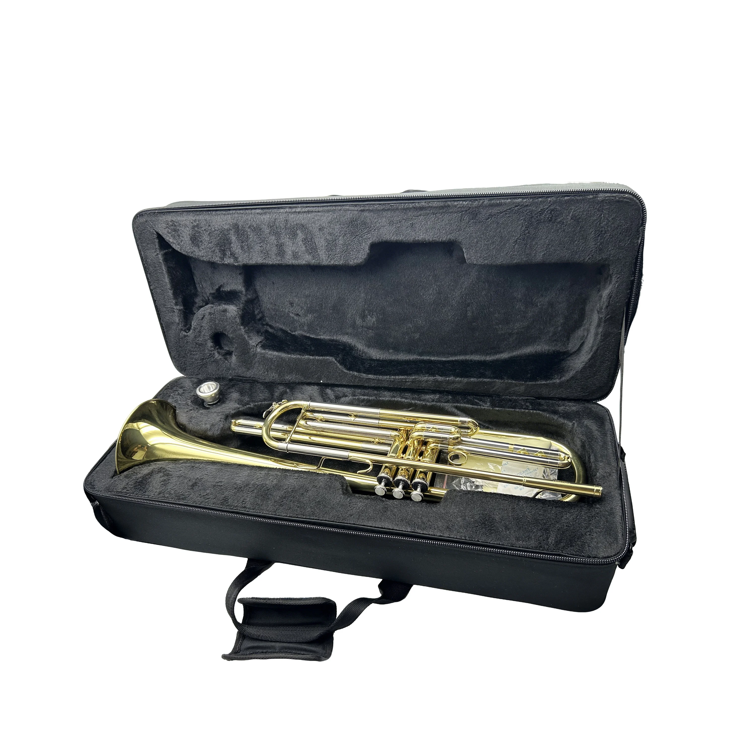 OEM High Quality Cheap Gold Lacquer BB Key Bass Trumpet Brass Beginner Friendly Lightweight Includes Canvas Case JYTR412