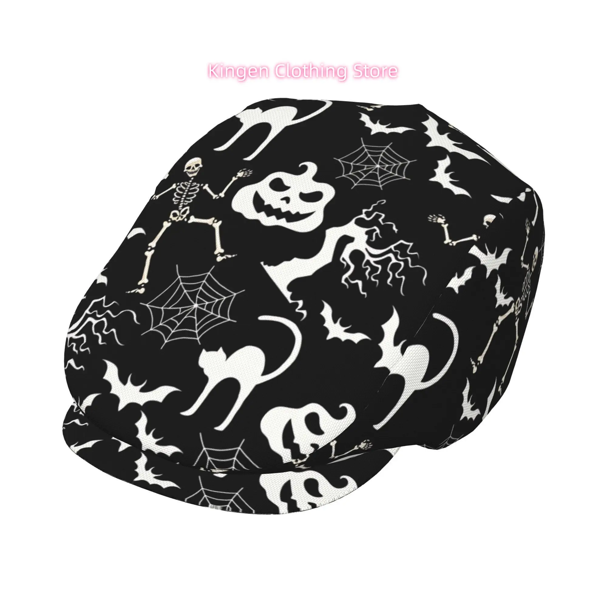 1pc bat skeleton against a black background All-over printed beret,  newsboy cap, unisex, a must-have fashion accessory for outd