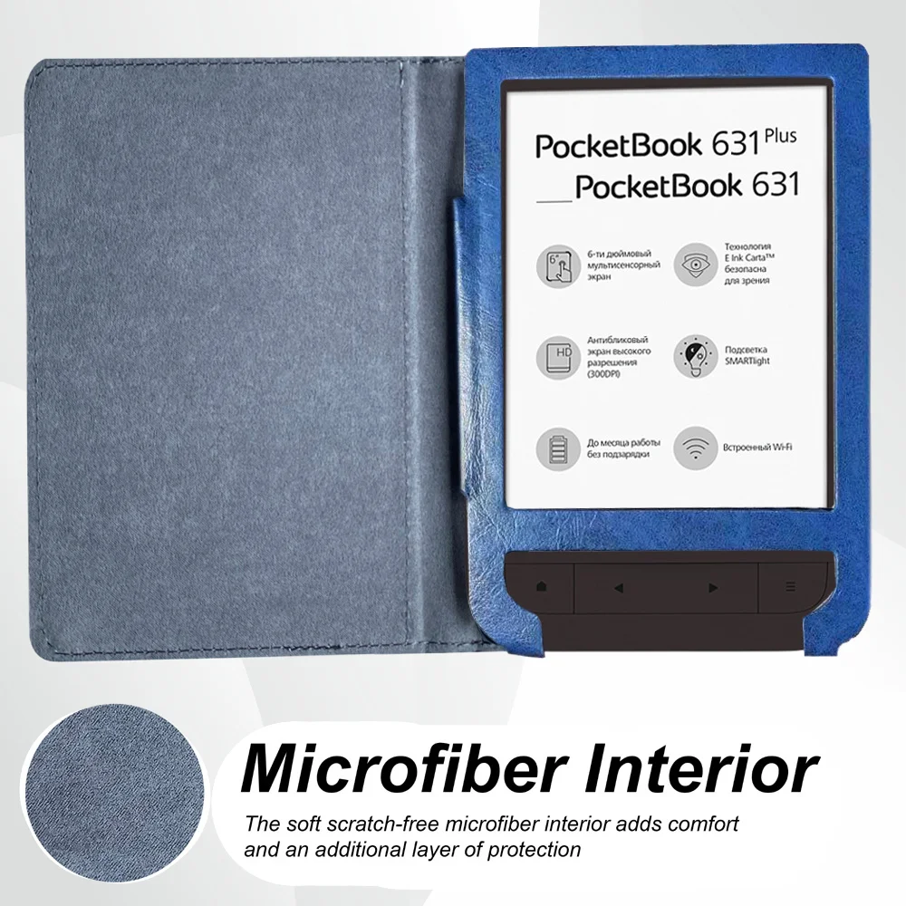 ل PocketBook 631 Touch HD قارئ الكتب الإلكترونية غطاء خفيف الوزن واقية قذيفة الجلد صالح PB631 زائد الحقيبة جيب حافظة جلدية