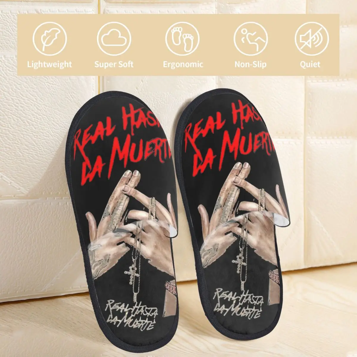 Anuel AA Real Hasta La Muerte House Cotton Slippers Indoor Rapper Soft Household Fur Slides Slippers Non Slip