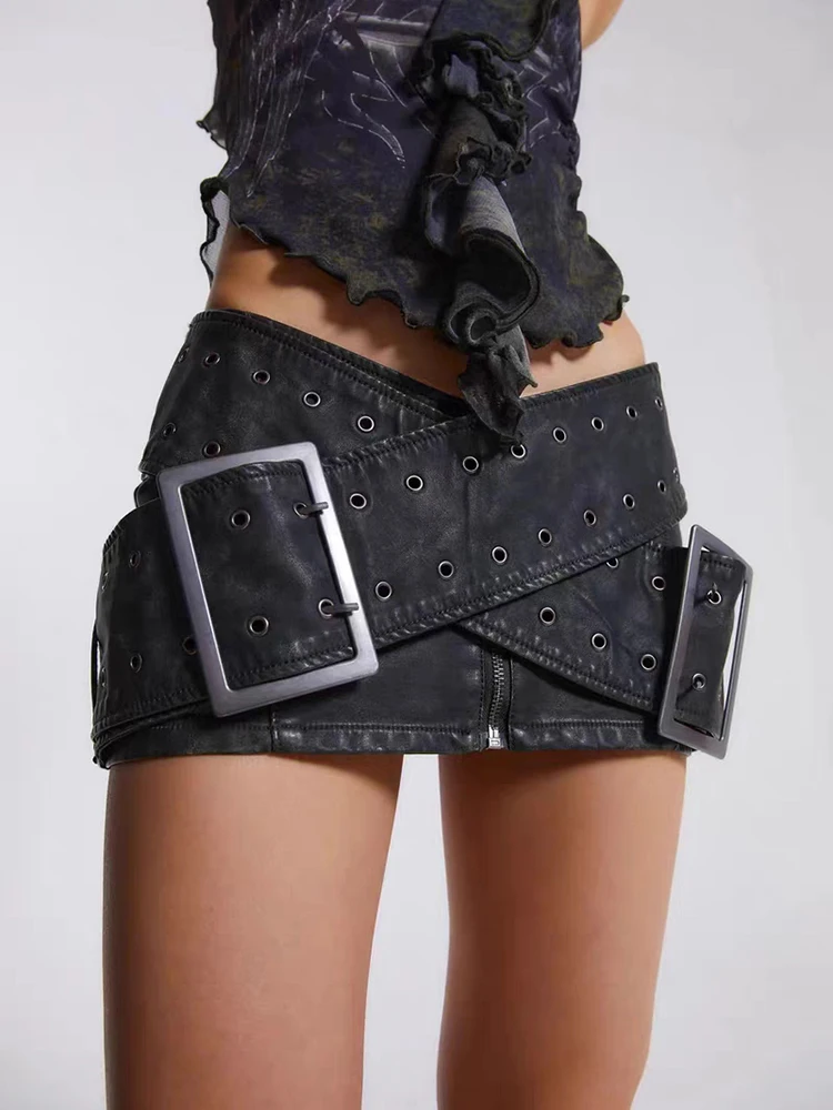 

Юбка из искусственной кожи с низкой талией и перекрестной талией для женщин, летний сезон, модная юбка в американском стиле STUDIO