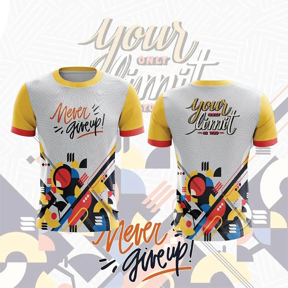 

2026 New Never Give Up Printed T-shirt Men's Abstract Geometric Graffiti Graphic Tee Unisex Breathable Outdoor Sports Casual Top