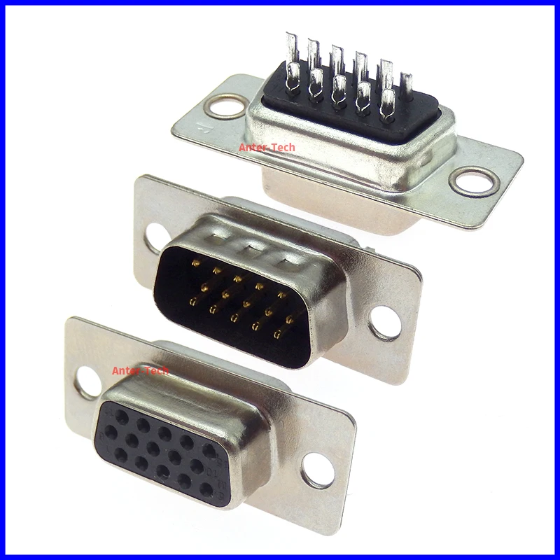 5Pcs D-SUB DB15 15 Pin Female Male VGA Socket Connector Adapter 3 Row Solder Type Male Female Plug Socket converter