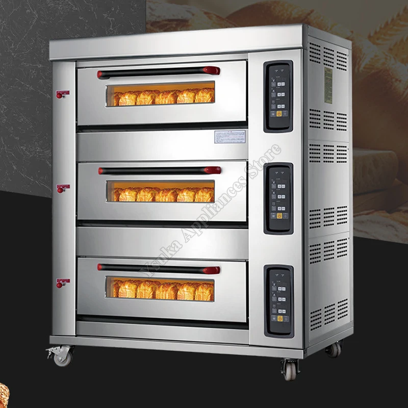 Four à Pizza électrique Commercial à trois couches et six plateaux, Machine de cuisson industrielle polyvalente d'intérieur 220V/380V