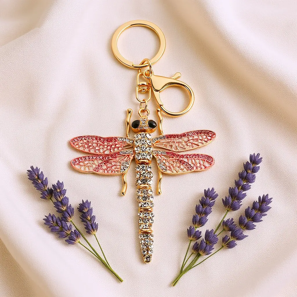 Rhinestone Dragonfly Key Pendant – Stylish Bag Charm Keychain Gift, Portable & Comfortable Touch
