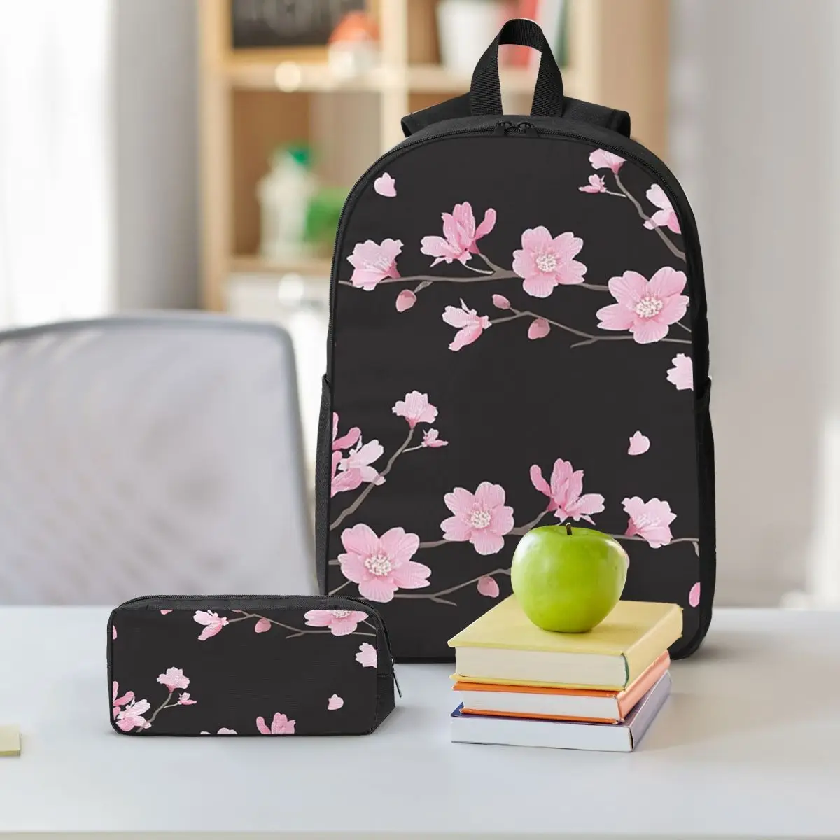 Cherry Blossom Flower Plant - Black Backpack BookBag School Bag Computer Shoulder Bags 3ps Insulated Lunch Bag Pencil Case