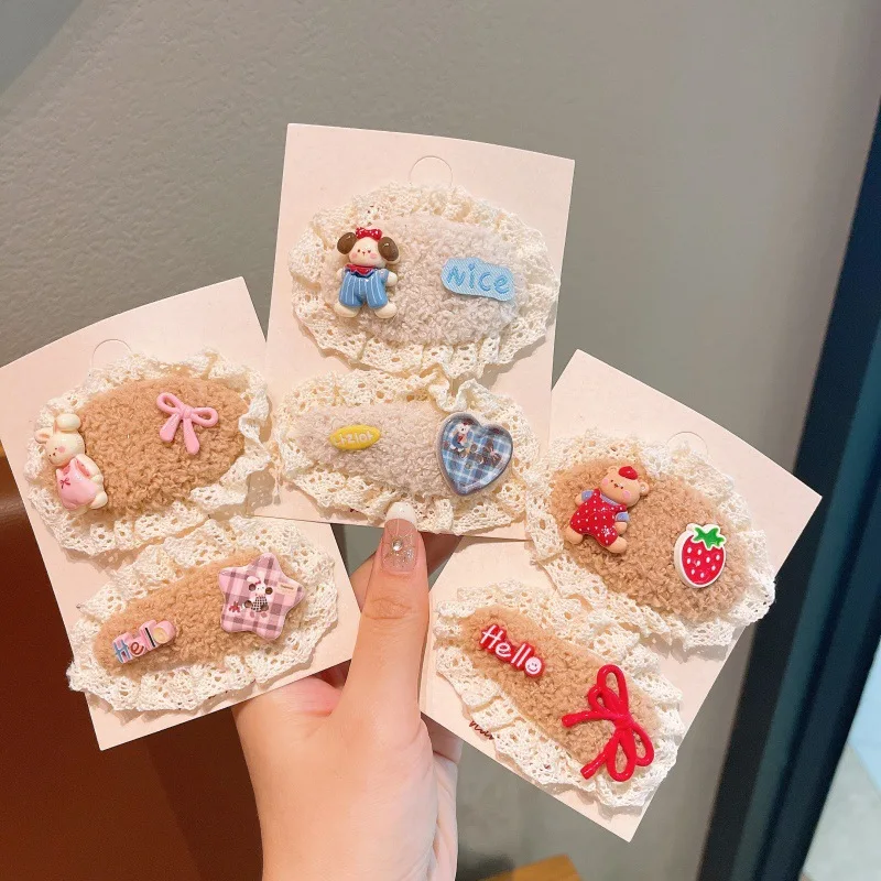 

Kawaii Girls Lace Hairpin Female Loita Winter Cartoon BB Clips Broken Hair Finishing Kids Bangs Hairpin Hair Accessories ZX07