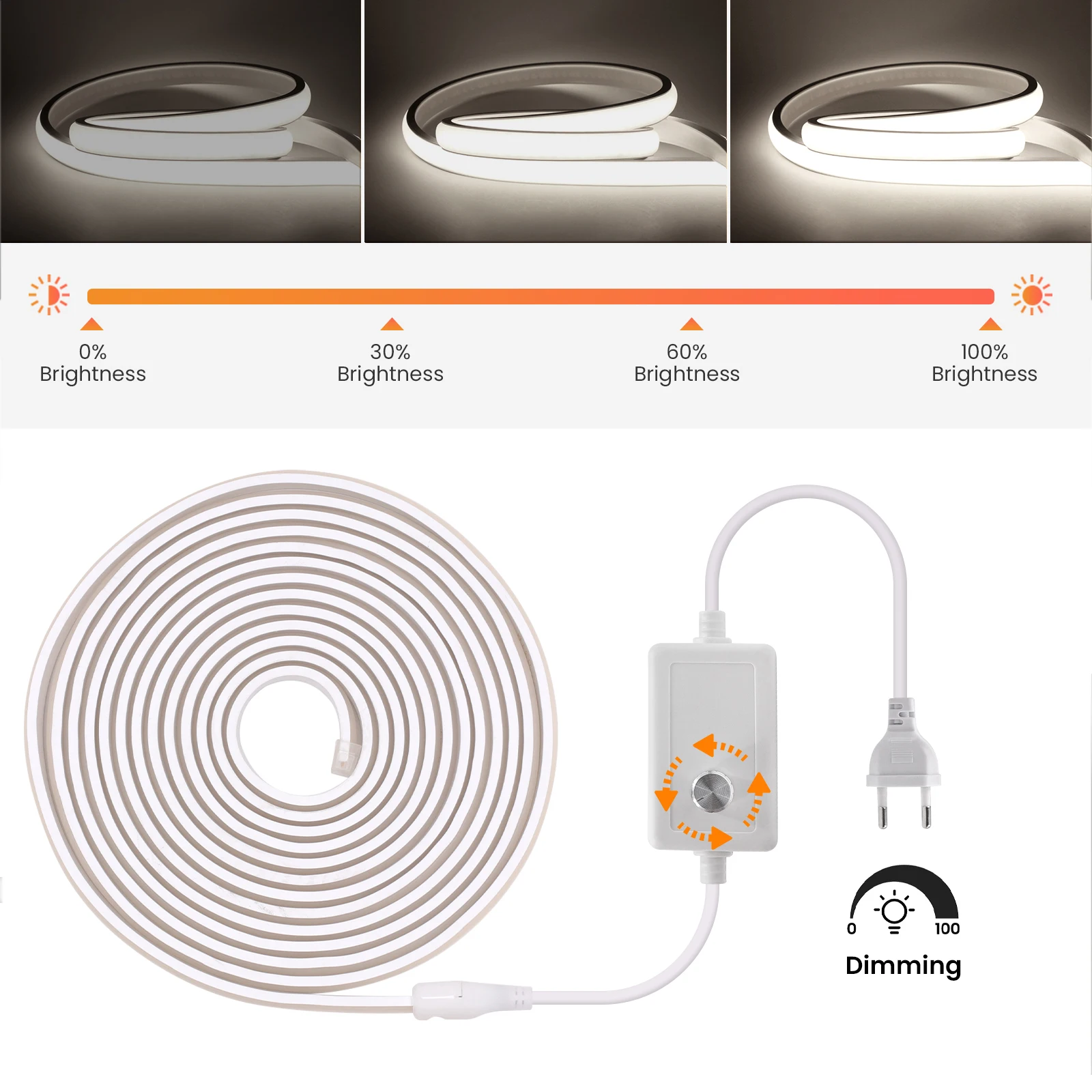 

AC 220V Dimmerable COB Neon Light Waterproof 3000K 4000K 6000K Natural/Warm White Home Decor Flexible Ribbon Rope LED Strip