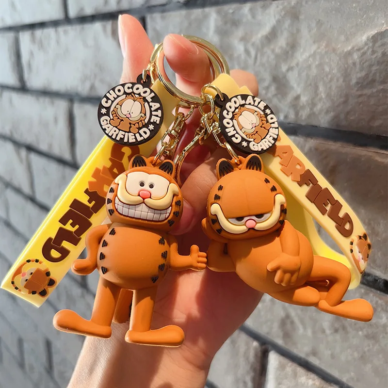 Cartoon Anime Garfield Cat Keychain Lovely Backpack Pendant Figures Toys Creative Collocation Phone Bag Hanging Kids Gifts