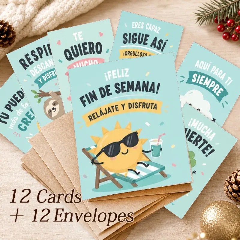 12 Spanish Funny Greeting Cards Bulk with Kraft Envelopes, All Occasion Blank Cards for Holiday Birthday Wedding Thank You - view 4