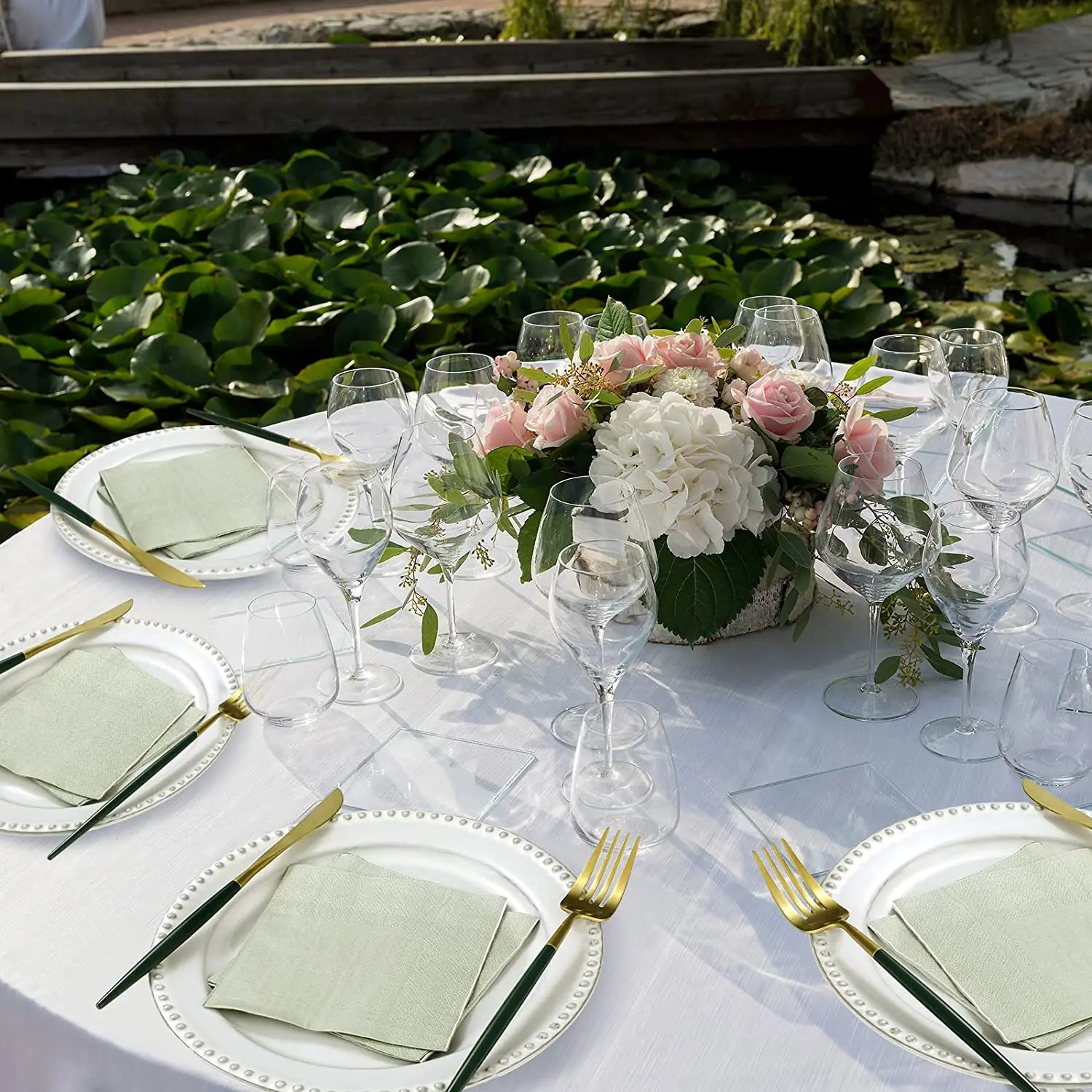 Sage Green Paper Cocktail Napkins Disposable 3 Ply Beverage Embossed Wedding Soft for Birthday Dinner Party Bridal Shower