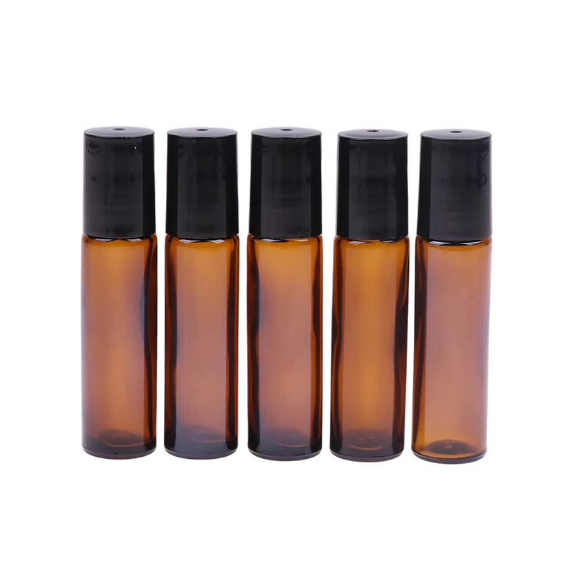 1Pc 10ml Amber Glass Roll On Bottle For Essential Oil Vials With Roller Metal Ball Refillable Bottles Containers