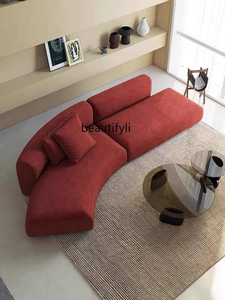 

Light luxury minimalist moon curved fabric sofa, hotel lobby beauty salon shopping mall reception and rest