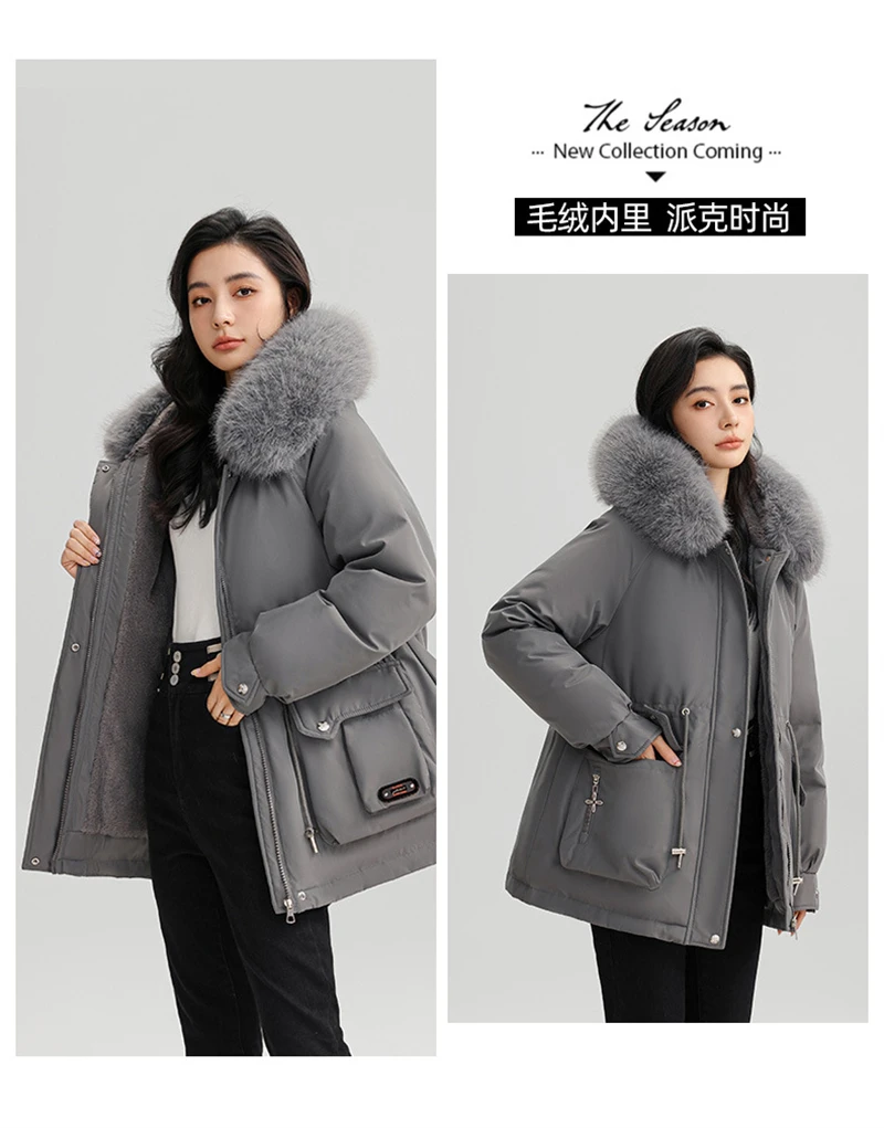 Winter New Warm Down Cotton Jacket with Large Fur Collar Hooded Coat Loose Women Thicken Parker Puffer Overcoat Casual Wear